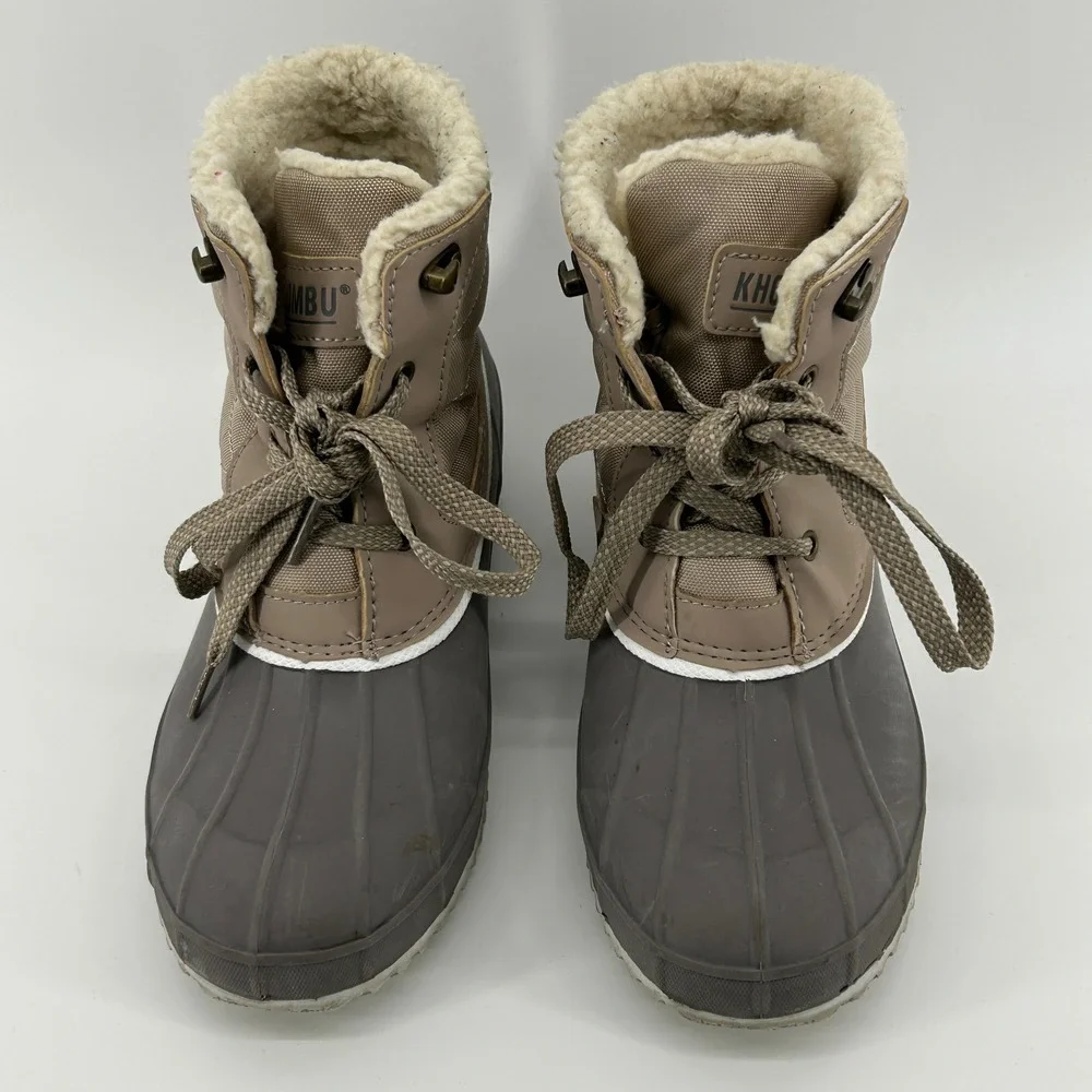 Khombu Tan Grey Quilted Sherpa Lined‎ Duck Boots Winter Waterproof Snow Women 8